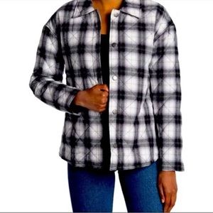 About Flannel Black and White Plaid Shacket